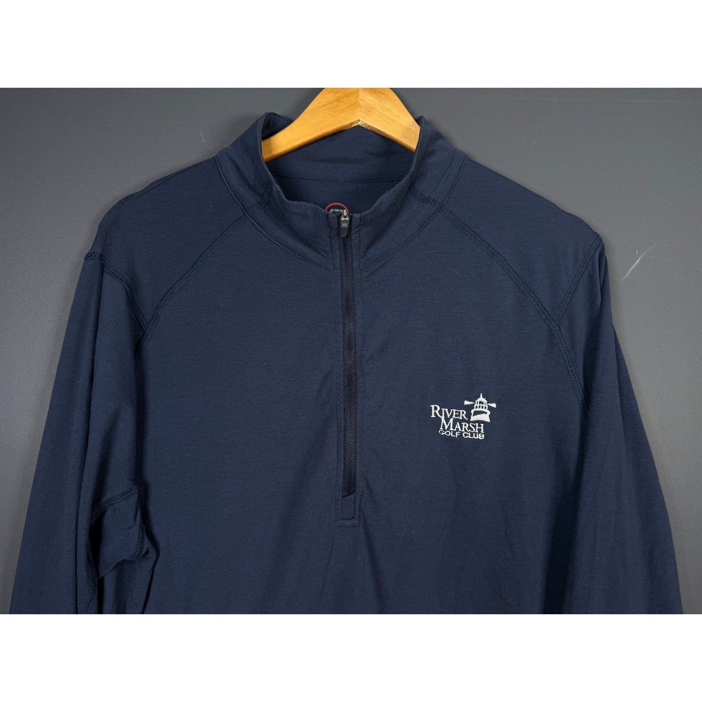 Travis Mathew Mens Large Navy Blue River Marsh Golf Club Quarter Zip Pullover